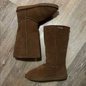 BearPaw Tall Chestnut Genuine Suede Sheepskin Boots